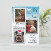 Blue and silber Snowflakes Foto Weihnachten Einladung (Stehend Vorderseite)