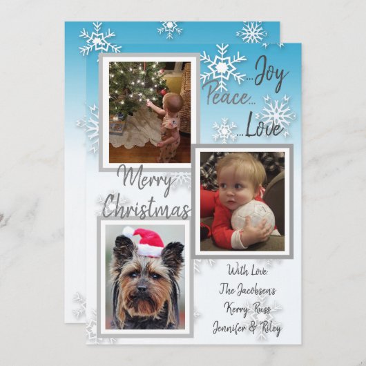 Blue and silber Snowflakes Foto Weihnachten Einladung (Vorne/Hinten)