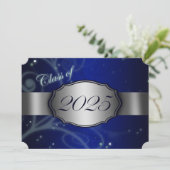 Blue and Silver 2025 Graduation Invitations Einladung (Stehend Vorderseite)