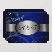 Blue and Silver 2025 Graduation Invitations Einladung (Vorne/Hinten)