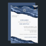 Blue and Silver Agate Border, Bar Mitzvah Einladung<br><div class="desc">Dieses moderne Design besticht durch eine wunderschöne blau-silberne glänzende Achatgrenze und Ihren eigenen Text auf der Vorder- und Rückseite, falls erforderlich. Fügen Sie den Text mithilfe des Vorlagenformulars hinzu. Die erweiterten Editiermenüs, auf die Sie durch die Option "Weitere Anpassung" zugreifen können, ermöglichen Ihnen, die Schriftart, Farben und Layout zu ändern....</div>