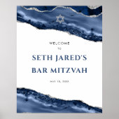 Blue and Silver Agate Border Bar Mitzvah Willkomme Poster (Vorne)