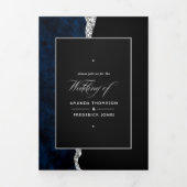 Blue and Silver Agate Wedding Tri-Fold Einladung (Cover)