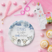 Blue and Silver Arctic Winter Onederland Geburtsta Pappteller (Party)