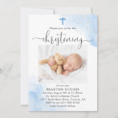 Blue and Silver Boy Christening Taufe Einladung (Vorderseite)