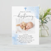 Blue and Silver Boy Christening Taufe Einladung (Stehend Vorderseite)