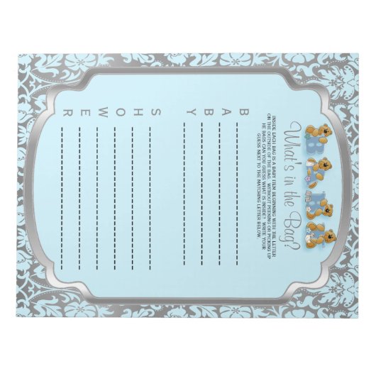 Blue and Silver Damask Teddy Bears - Spiel Notizblock (Vorderseite)