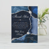 Blue and Silver Faux Glitter Agate Birthday Dankeskarte (Stehend Vorderseite)