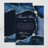 Blue and Silver Faux Glitter Agate Birthday Dankeskarte (Vorne/Hinten)