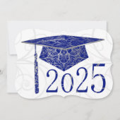 Blue and Silver Floral Cap 2025 Card Einladung (Vorderseite)