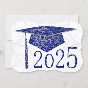 Blue and Silver Floral Cap 2025 Card Einladung