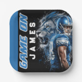 Blue and Silver Football Themed Party Plate Pappteller (Vorderseite)