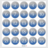 Blue and Silver Glitter Ombre 25 Numbered Circles Aufkleber (Blatt)