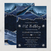 Blue and Silver Glitzer Agate 21. Geburtstag Einladung (Vorne/Hinten)