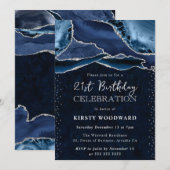 Blue and Silver Glitzer Agate 21. Geburtstag Einladung (Vorne/Hinten)