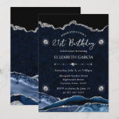 Blue and Silver Glitzer Agate 21. Geburtstag Einladung (Vorne/Hinten)