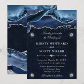Blue and Silver Glitzer Agate Wedding Einladung (Vorne/Hinten)