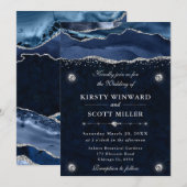 Blue and Silver Glitzer Agate Wedding Einladung (Vorne/Hinten)