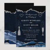 Blue and Silver Glitzer Agate Wedding Einladung (Vorne/Hinten)