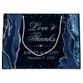 Blue and Silver Glitzer Agate Wedding Große Geschenktüte (Vorderseite)