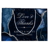 Blue and Silver Glitzer Agate Wedding Große Geschenktüte (Rückseite)