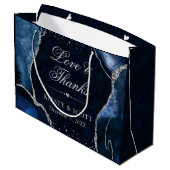 Blue and Silver Glitzer Agate Wedding Große Geschenktüte (Rückseite Schrägansicht)