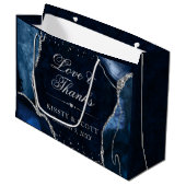 Blue and Silver Glitzer Agate Wedding Große Geschenktüte (Vorderseite Schrägansicht)