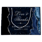 Blue and Silver Glitzer Agate Wedding Große Geschenktüte (Vorderseite)