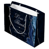 Blue and Silver Glitzer Agate Wedding Große Geschenktüte (Rückseite Schrägansicht)