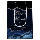 Blue and Silver Glitzer Marble Agate Wedding Mittlere Geschenktüte (Rückseite)