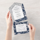 Blue and Silver Glitzer Marmor Wedding All In One Einladung (Abreißen)