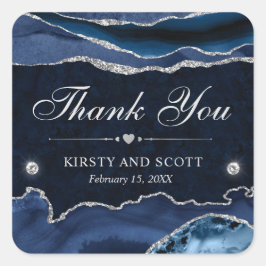 Blue and Silver Glitzer Marmor Wedding Quadratischer Aufkleber