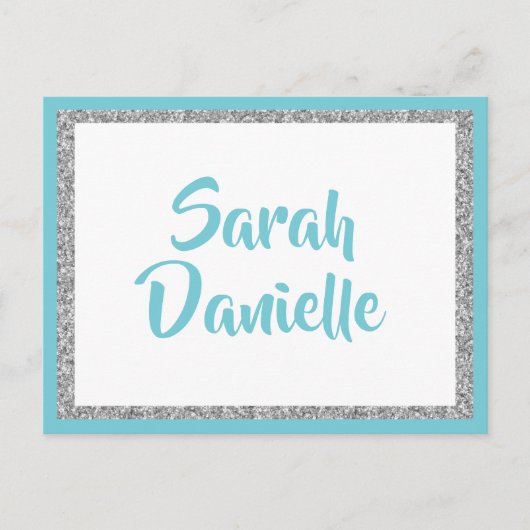 Blue and Silver Glitzer Wish Card Postkarte (Vorderseite)