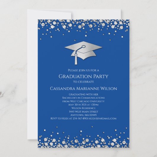 Blue and Silver Graduation Einladung (Vorderseite)
