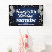 Blue and Silver Happy Birthday Banner (Insitu)