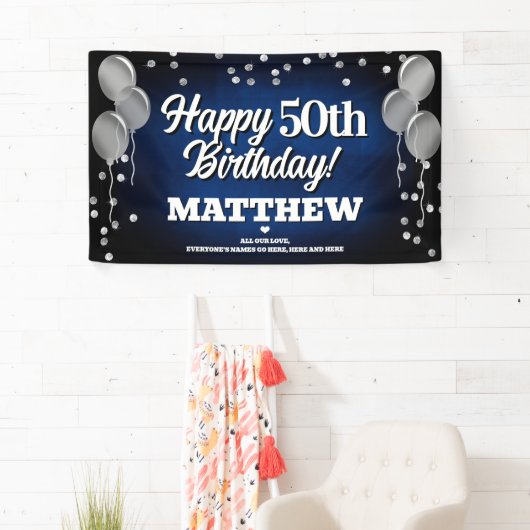 Blue and Silver Happy Birthday Banner (Insitu)