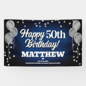 Blue and Silver Happy Birthday Banner (Horizontal)
