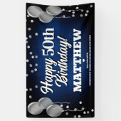 Blue and Silver Happy Birthday Banner (Vertikal)