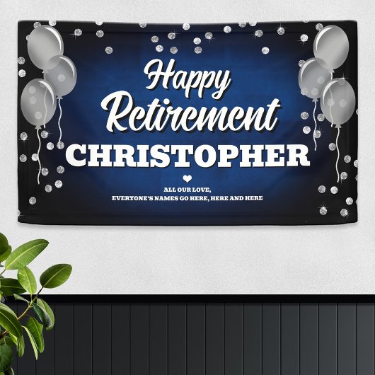 Blue and Silver Happy Retirement Banner