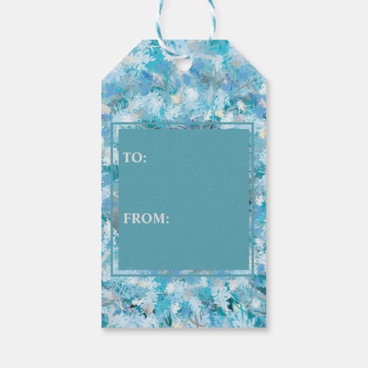 Blue and Silver Holiday Wreath Geschenkanhänger (Rückseite)