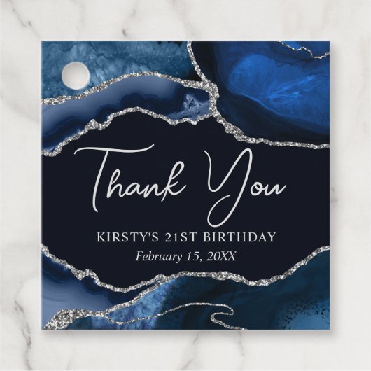Blue and Silver Imitats Glitzer Agate Birthday Geschenkanhänger (Vorderseite)