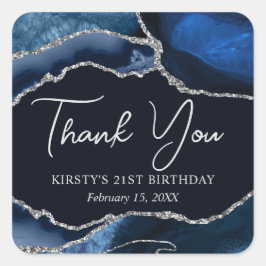 Blue and Silver Imitats Glitzer Agate Birthday Quadratischer Aufkleber