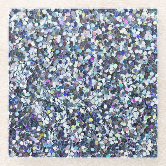 Blue and Silver Imitats Glitzer Moderne Geschenkid Glasuntersetzer (Vorderseite)