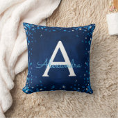 Blue and Silver Jewele Diamond Confetti Monogram Kissen (Decke)