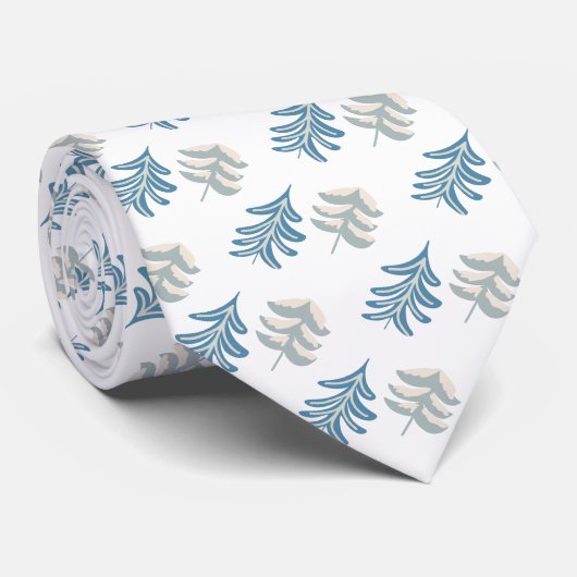 Blue and Silver Modern Folk Art Weihnachtsbäume Krawatte (Gerollt)