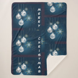 Blue and Silver Ornament Merry Christmas Blanket Sherpadecke