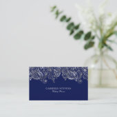 Blue and Silver Paisley Wedding Planner Visitenkarte (Stehend Vorderseite)