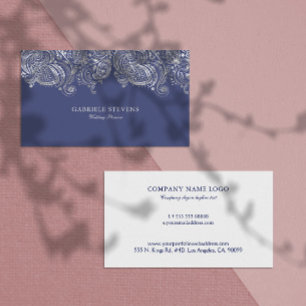 Blue and Silver Paisley Wedding Planner Visitenkarte