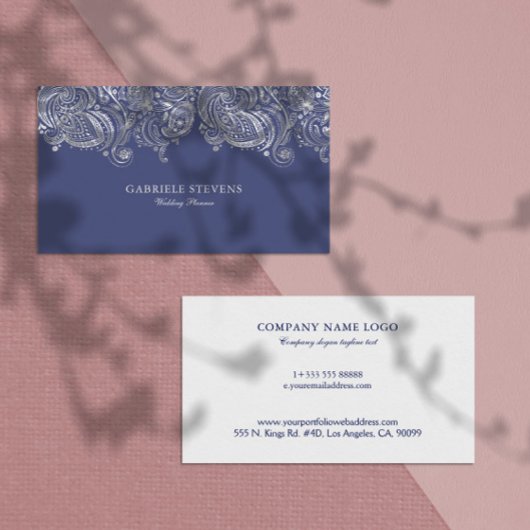 Blue and Silver Paisley Wedding Planner Visitenkarte
