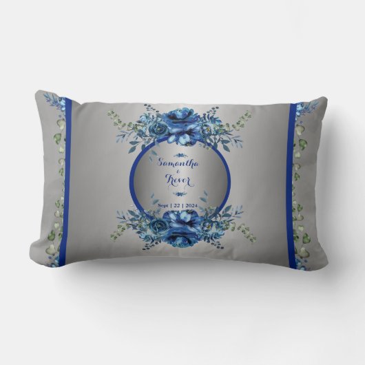 Blue and Silver Petal Symphony Lendenkissen (Vorderseite)